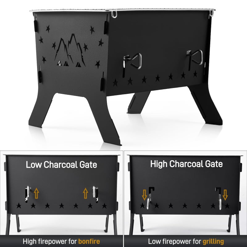 Odoland Camping Grill Portable Folding Charcoal Grills Backpacking BBQ Grill Campfire Grill with Carry Bag for Outdoor Cooking Hiking and Picnic - Image 4