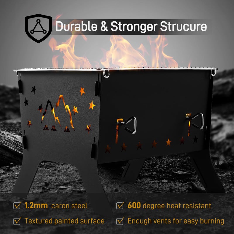 Odoland Camping Grill Portable Folding Charcoal Grills Backpacking BBQ Grill Campfire Grill with Carry Bag for Outdoor Cooking Hiking and Picnic - Image 5