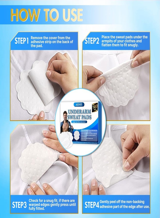 Arme Armpit Sweat Pads, 180 Pcs Wider and larger Underarm Sweat Pads for Men Hyperhidrosis, Disposable Sweat Pads for Under Arms, Sweat Free Armpit Protection for Outdoor Work Meeting - Image 5