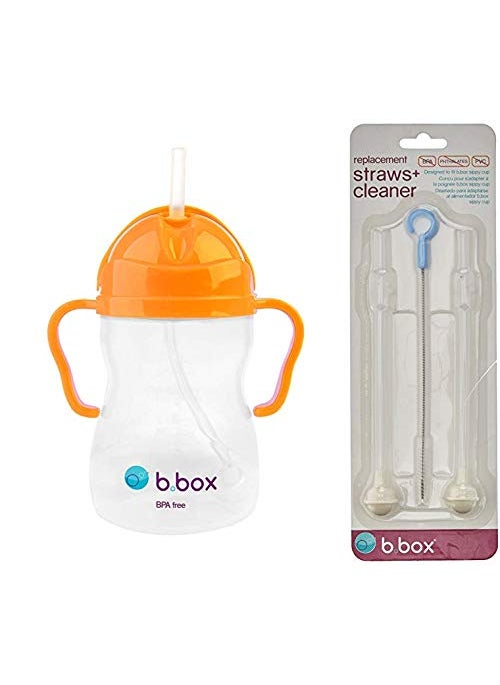 b.box B Box Essential Sippy Cup  with Replacement Straws and Cleaner Orange 