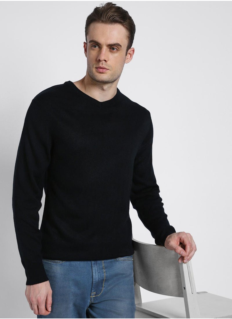Dennis Lingo Black Regular Fit Sweater for Men - 100% Acrylic, Solid, V-Neck, Full Sleeves, Casual  - Image 1