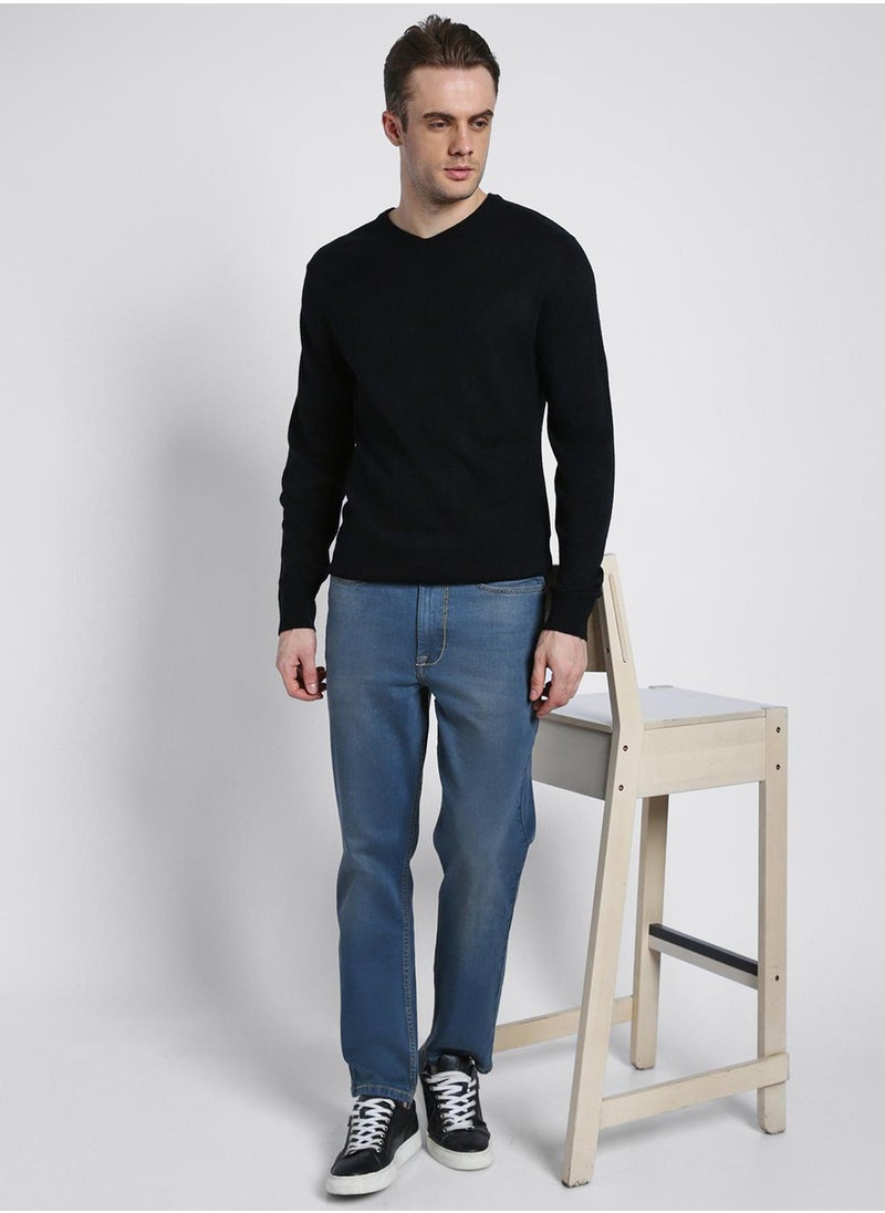 Dennis Lingo Black Regular Fit Sweater for Men - 100% Acrylic, Solid, V-Neck, Full Sleeves, Casual  - Image 5