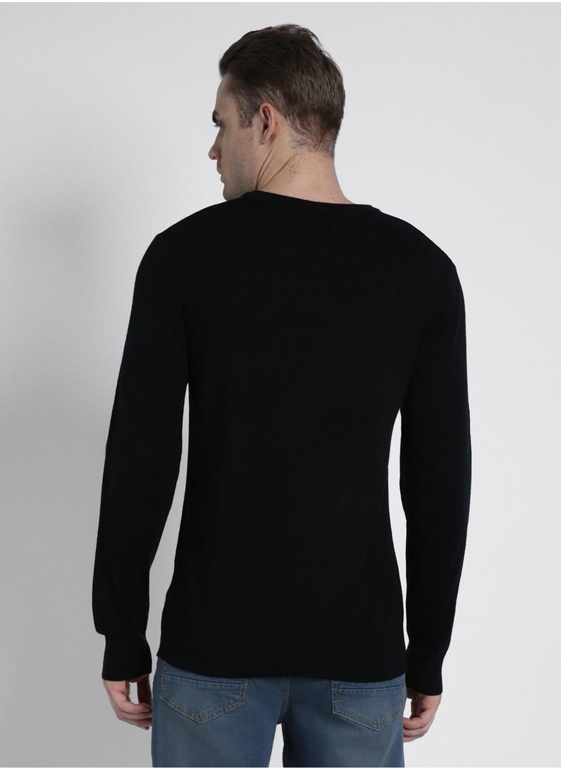 Dennis Lingo Black Regular Fit Sweater for Men - 100% Acrylic, Solid, V-Neck, Full Sleeves, Casual  - Image 3