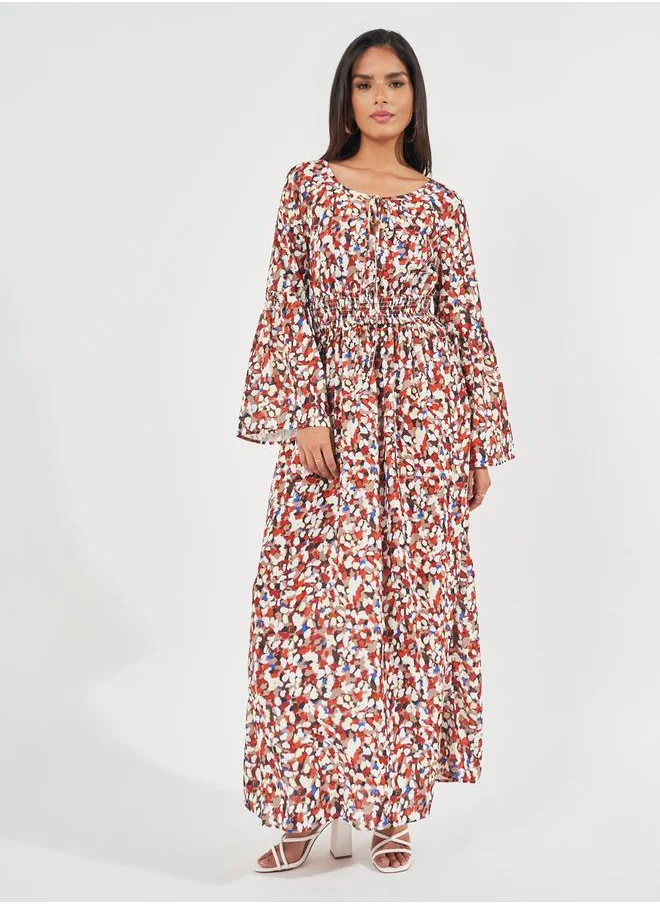 Styli Spot Print Scoop Neck A-Line Maxi Dress