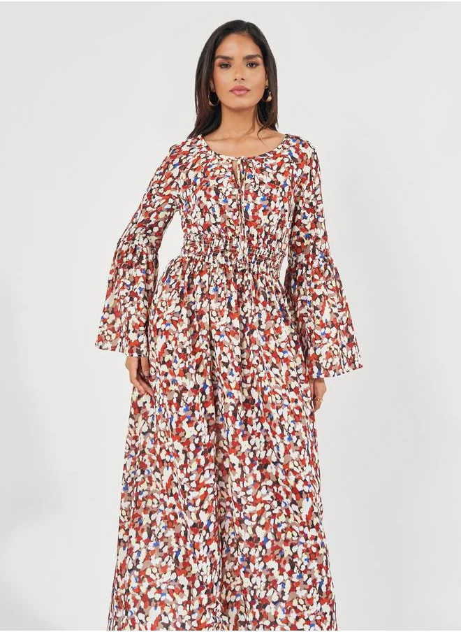 Styli Spot Print Scoop Neck A-Line Maxi Dress