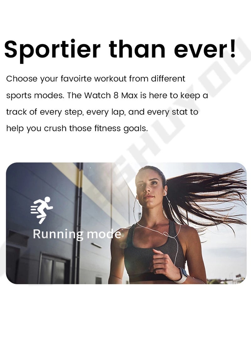 AROAQ - Smart Watch 8 Max, 1.85" Large Display Bluetooth Call Smart Watch, Wireless Charging Waterproof Smart Health Monitoring Watch, Sleep Monitoring Durable Wrist Watch With Multiple Sports Mode, (Silver) - Image 1
