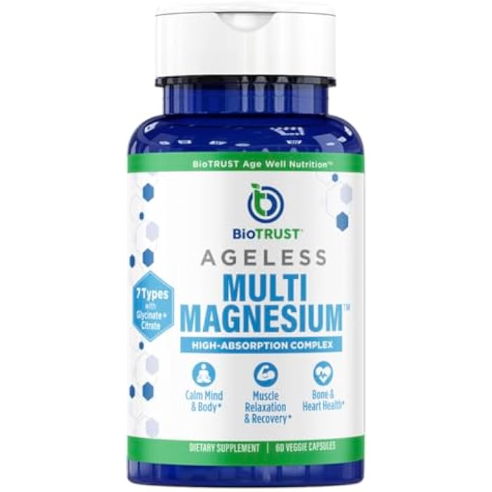 BioTrust Multi Magnesium Complex - High-Absorption 7-in-1 Supplement with Glycinate, Malate, Citrate, Taurate, Sucrosomial & More for Relaxation, Focus, Muscle Support - B6 & L-Theanine, 60 Capsules - Image 1