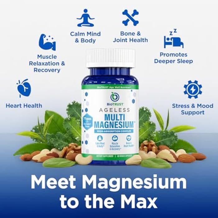 BioTrust Multi Magnesium Complex - High-Absorption 7-in-1 Supplement with Glycinate, Malate, Citrate, Taurate, Sucrosomial & More for Relaxation, Focus, Muscle Support - B6 & L-Theanine, 60 Capsules - Image 2