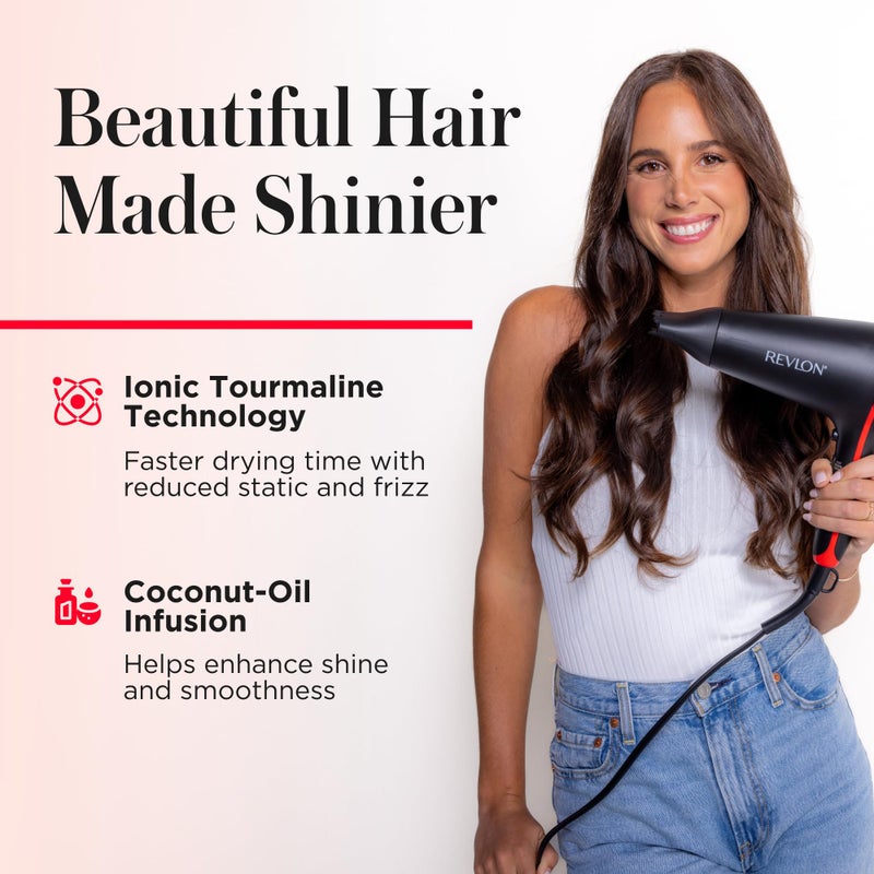 REVLON SmoothStay Coconut Oil Infused Hair Dryer with Diffuser & Concentrator - Ionic Ceramic Blow Dryer for Frizz Control, Shine, Smoothness & Volume, 1875W Lightweight Salon-Quality - Image 3
