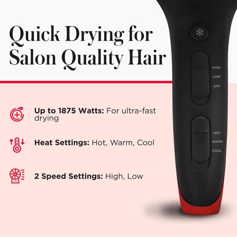 REVLON SmoothStay Coconut Oil Infused Hair Dryer with Diffuser & Concentrator - Ionic Ceramic Blow Dryer for Frizz Control, Shine, Smoothness & Volume, 1875W Lightweight Salon-Quality - Image 5