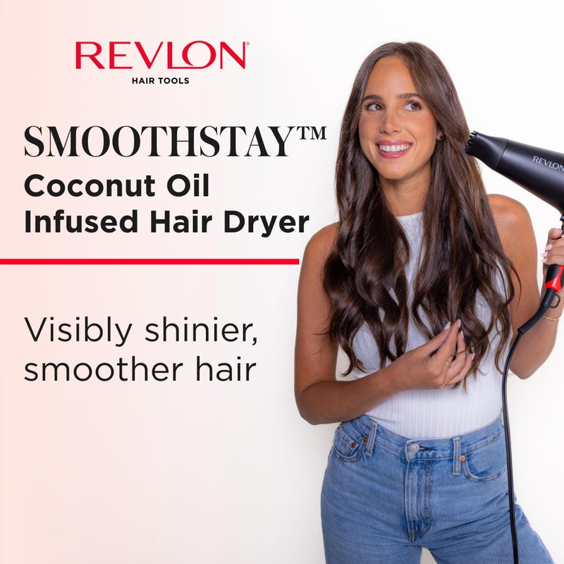 REVLON SmoothStay Coconut Oil Infused Hair Dryer with Diffuser & Concentrator - Ionic Ceramic Blow Dryer for Frizz Control, Shine, Smoothness & Volume, 1875W Lightweight Salon-Quality - Image 2