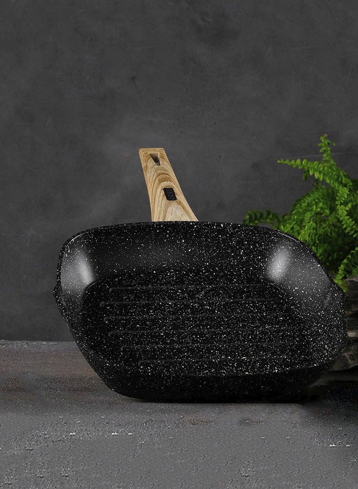مقلى بتصميم نقشة جرانيت من قطعة واحدة أسود/خشبي 28سم - Image 2