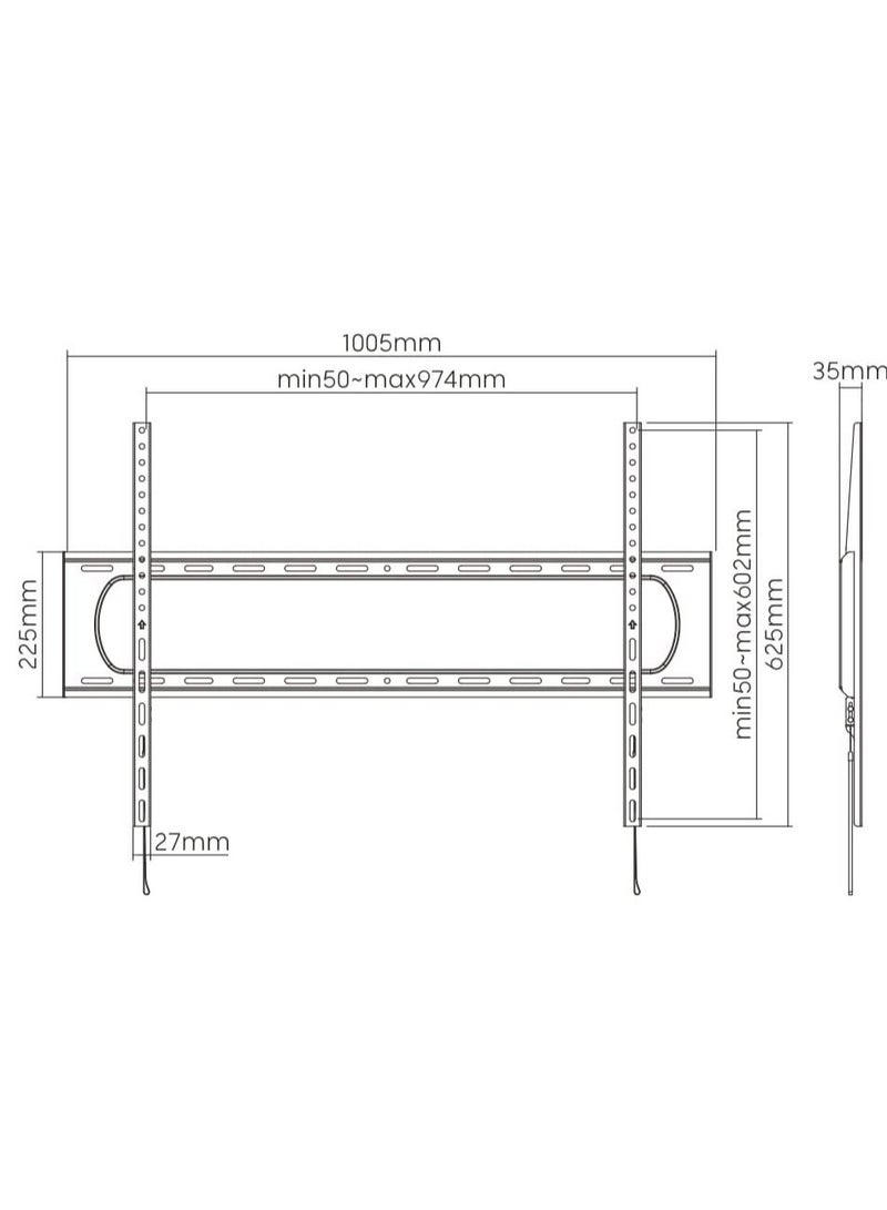 Extra Large Heavy Duty 60 to 100 inch LCD LED Curved and Flat Panel Screen, TV Wall Mount Bracket with Max 900x600mm VESA, Black, 91-LP7369F  - Image 4