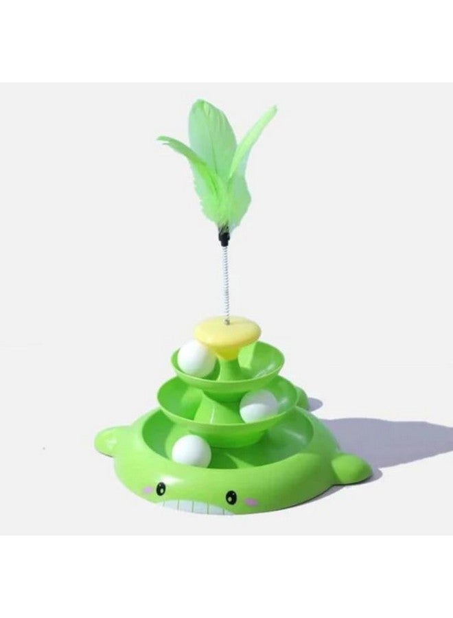 بت لعبة القط الدوارة - لعبة القط الدوارة ذات الطاحونة الهوائية ذات 3 مستويات مع ريش القطط وأعشاب النعناع البري - لعبة تفاعلية للقطط للمنزل والقطط الصغيرة - تعزز الصيد والتمارين المرحة - Image 1