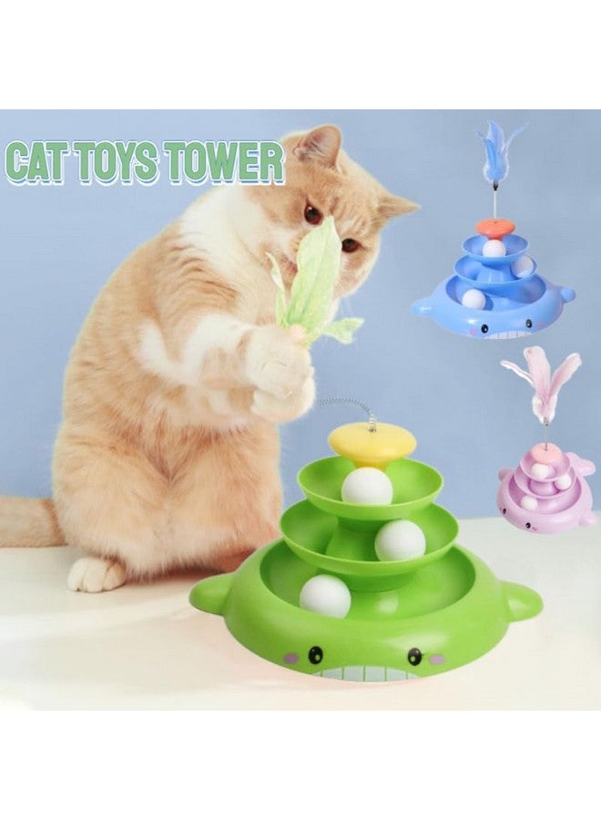 بت لعبة القط الدوارة - لعبة القط الدوارة ذات الطاحونة الهوائية ذات 3 مستويات مع ريش القطط وأعشاب النعناع البري - لعبة تفاعلية للقطط للمنزل والقطط الصغيرة - تعزز الصيد والتمارين المرحة - Image 3