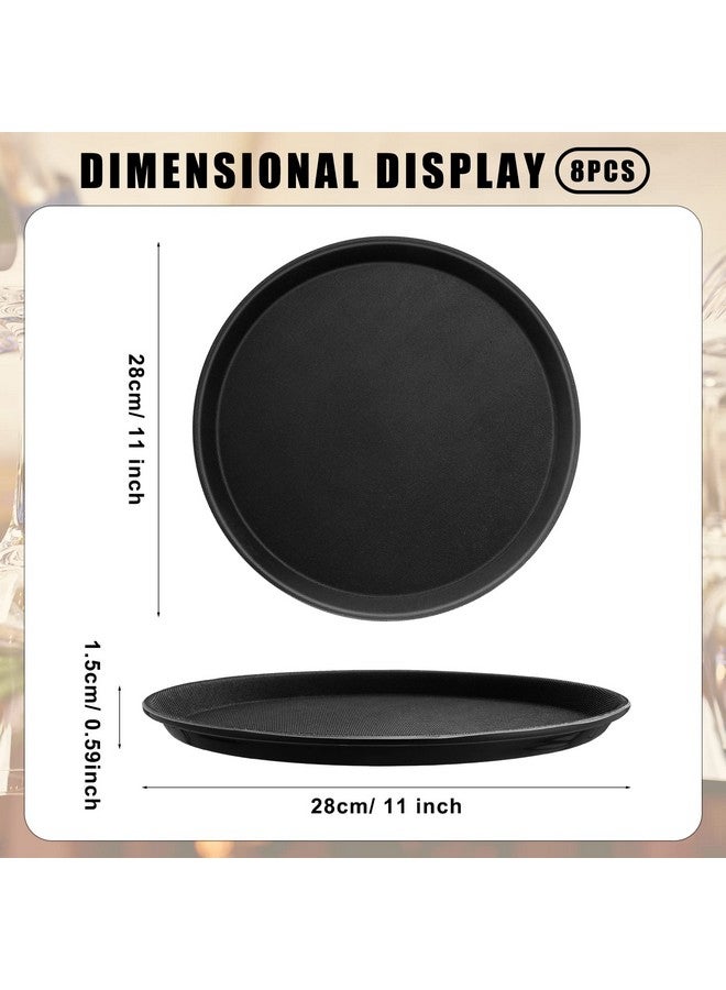 Zopeal 8 Pieces Black Round Restaurant Serving Tray, Plastic Non Slip Surface Food Meals Server Tray with Raised Edges for Home, Kitchen, Restaurant, Cafeteria, Bar (11",Black) - Image 2