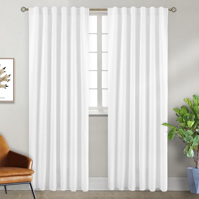 BGment Rod Pocket and Back Tab White Curtains for Bedroom - Thermal Insulated Room Darkening Curtains for Living Room  2 Window Curtain Panels (52 x 90 Inch  Pure White) - Image 1