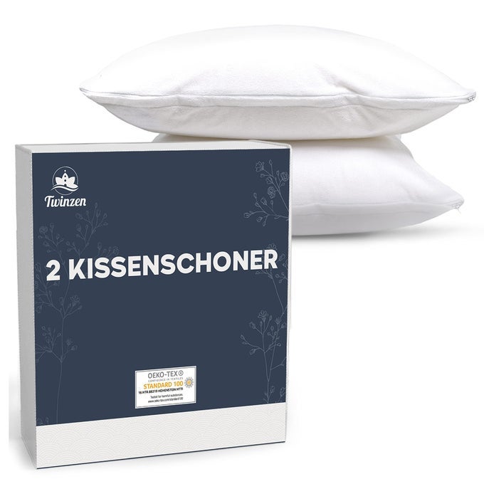 PILLOW PROTECTOR SET OF 2 WATERPROOF PILLOW PROTECTORS WITH ZIPPER 40X80 OEKO TEX CERTIFIED TECHNOLOGY WHITE PILLOW PROTECTORS