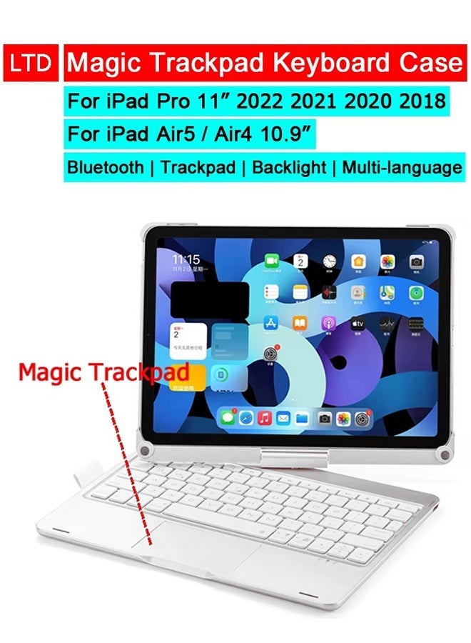 REMAX Arabic & English Magic Keyboard for Apple iPad Air 11-inch M3/M2 & iPad Pro 11 inch 4th/3rd/2nd/1st Gen Magnetic Case Smart Trackpad Rainbow Backlit iPad Air 4th/5th Silver - Image 1