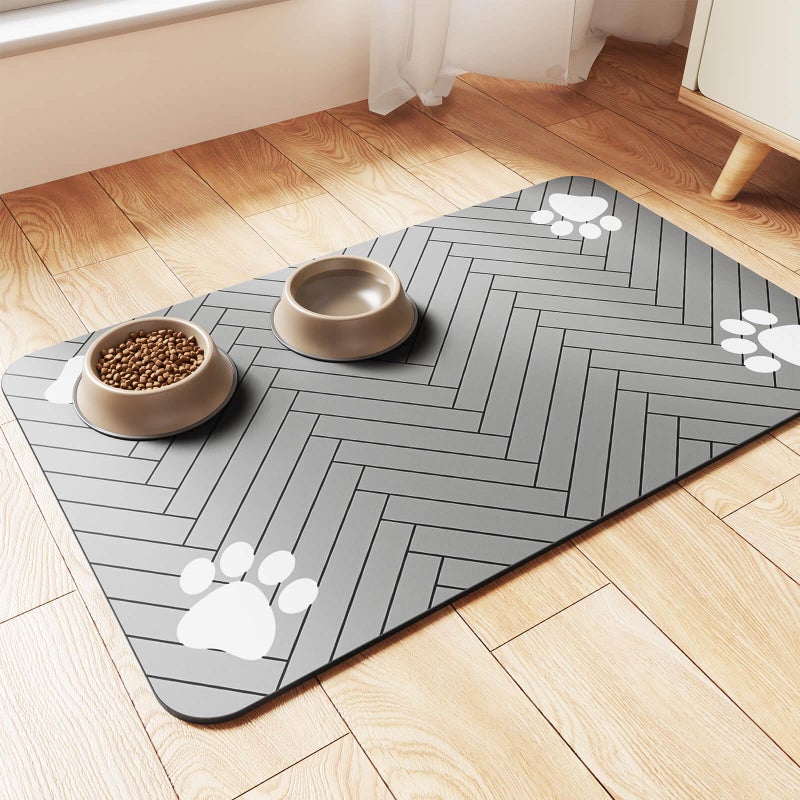 DK177 Pet Feeding Mat-Absorbent Pet Placemat for Food and Water Bowl, with Waterproof Rubber Backing, Quick Dry Water Dispenser Mat for Dog and Cat (17"x27", Striped Light Gray) - Image 1