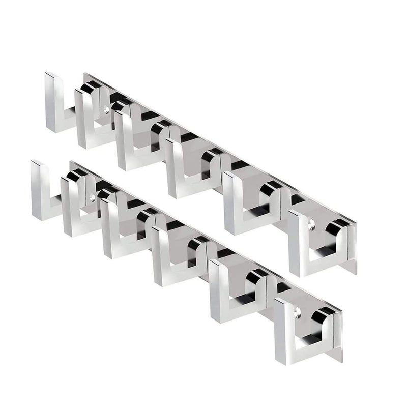 Cossimo Stainless Steel 6 Pin Cloth Hanger Wall Mounted Bathroom Cloth Hanger,Cloth Wall Hook,Door Hooks Rail for Hanging Keys,Clothes,Towel (Pack of 2) - Image 1