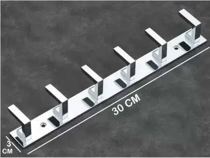 Cossimo Stainless Steel 6 Pin Cloth Hanger Wall Mounted Bathroom Cloth Hanger,Cloth Wall Hook,Door Hooks Rail for Hanging Keys,Clothes,Towel (Pack of 2) - Image 2