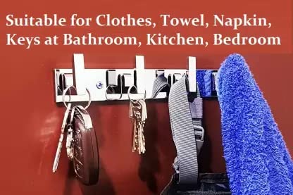 Cossimo Stainless Steel 6 Pin Cloth Hanger Wall Mounted Bathroom Cloth Hanger,Cloth Wall Hook,Door Hooks Rail for Hanging Keys,Clothes,Towel (Pack of 2) - Image 3