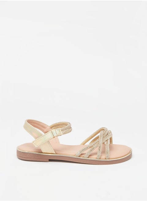 Girls Embellished Flat Sandals With Hook And Loop Closure