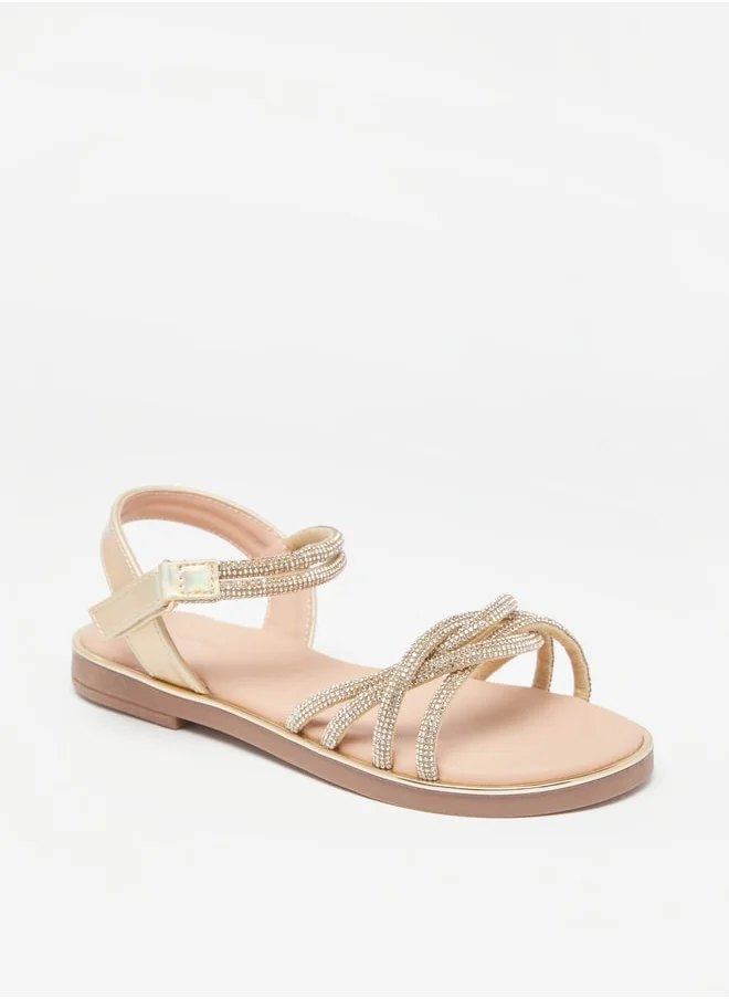 Flora Bella By Shoexpress Girls Embellished Flat Sandals With Hook And Loop Closure