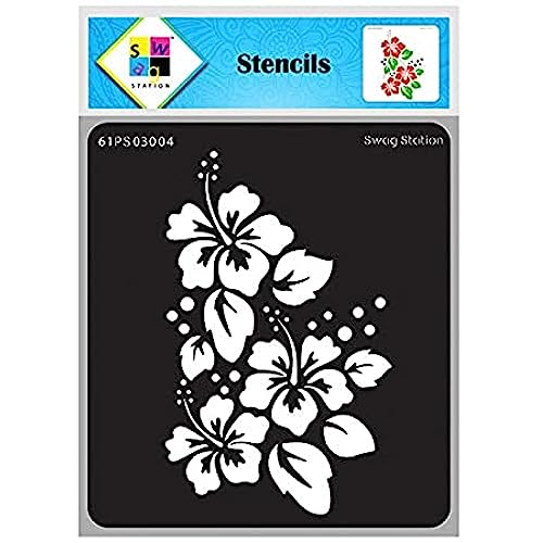 SWAGSTATION Stencil for Art and Craft Painting -Hibiscus, Leaves, Flower Stencils - (6x6 inch) Reusable Template, Mixed Media, DIY Albums, Scrapbooking, Home Décor, Sketching, Clothers - Image 1