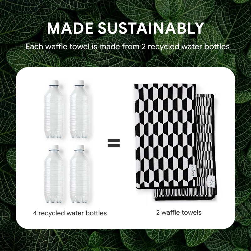 RECYCO Waffle Kitchen Towel Set of 2 - Quick Dry Microfiber Sustainable Dish Towels - Ultra Absorbent Reusable Cleaning Tea Towels - Lightweight Hand Towels,16â€x 28â€, Black & White Mirage - Image 5