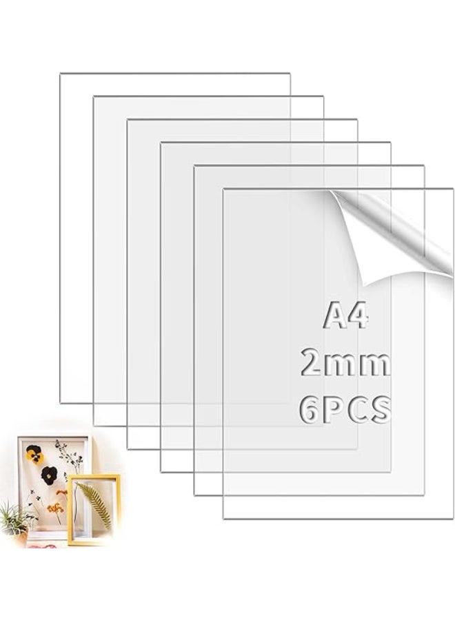 Slasa SLASA Pack of 6 Acrylic Glass Panels, Transparent Plexiglass Panel, A4 Plexiglass 2 mm Acrylic Plate for Photo Frame, Painting, Project Exhibition, DIY Projects, Road Maps, Table Signs (29.7 x 21 cm) - Image 1