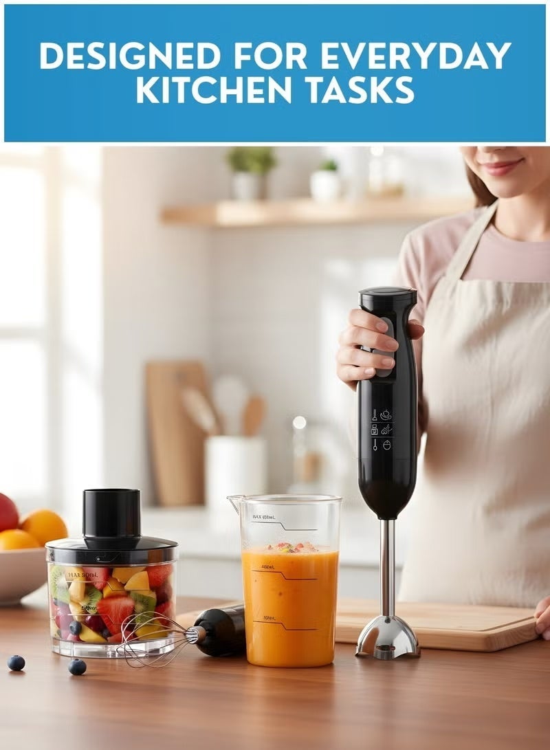 Hand Blender Set 4 in 1 Powerful 800W Immersion Blender with Chopper Whisk and Beaker Two Speed Control Stainless Steel Blade for Kitchen Use Black - Image 2