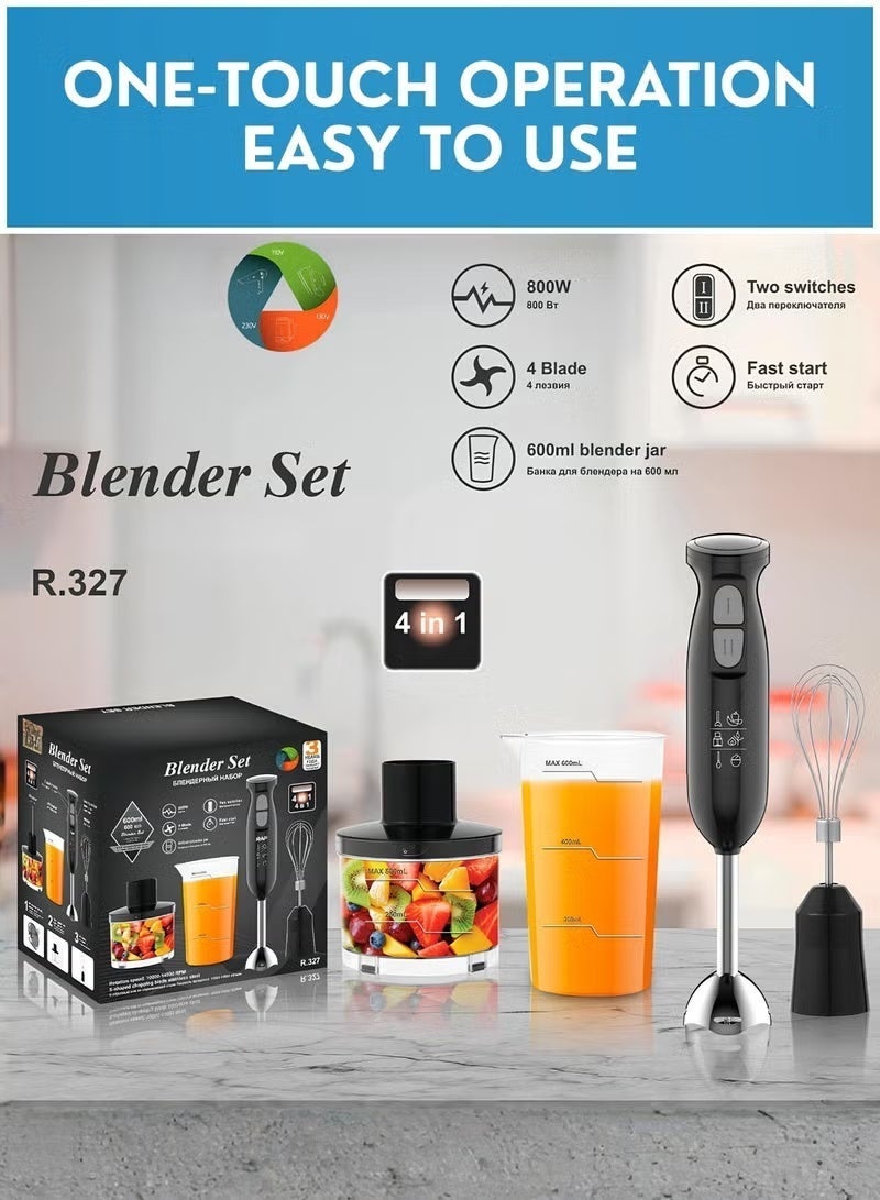 Hand Blender Set 4 in 1 Powerful 800W Immersion Blender with Chopper Whisk and Beaker Two Speed Control Stainless Steel Blade for Kitchen Use Black - Image 3