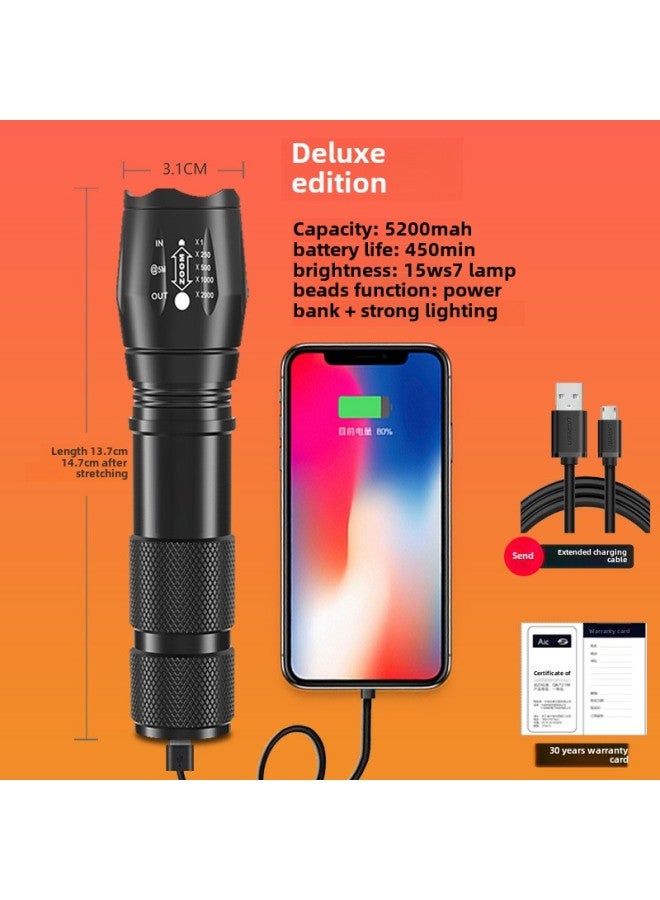 Strong Light Flashlight Rechargeable Super Bright Long-range Outdoor Home Lighting LED Waterproof Searchlight Zoom Mini-Product Specifications:【x5-1】medium And Large Zoom 18650 Lithium Battery Power - Image 1