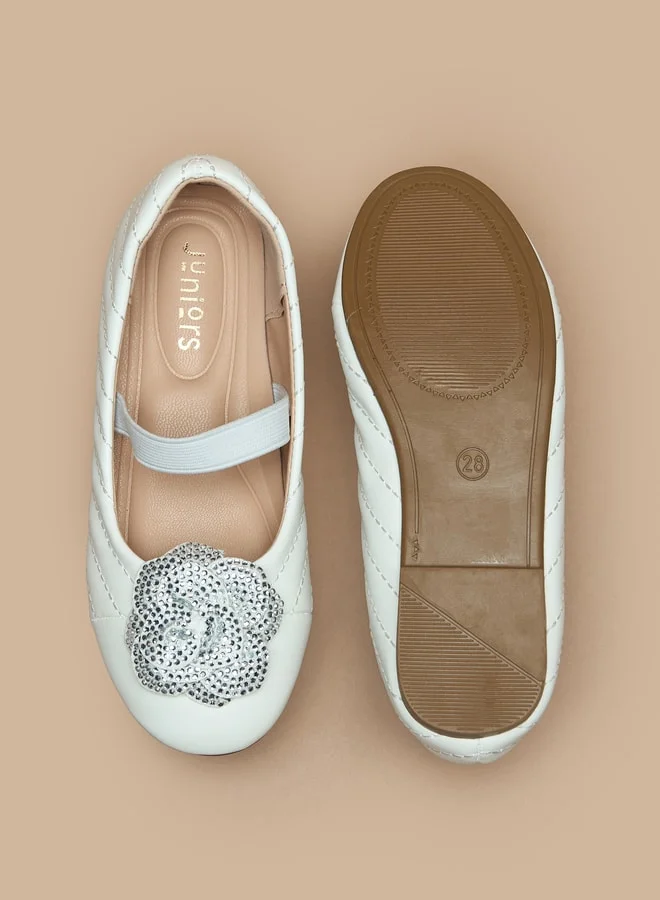 JUNIORS Floral Accent Slip-On Ballerina Shoes with Elastic Strap