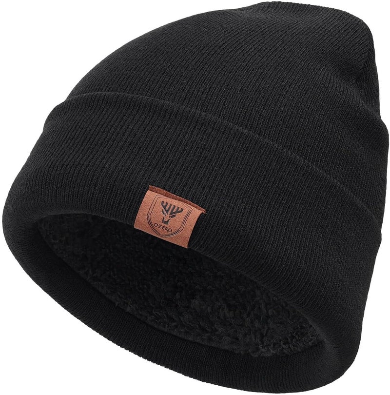 OZERO Winter Beanie Hat for Men Women: Thermal Thick Polar Fleece Lining Knit Cuffed Beanie Hats Warm Caps for Cold Weather Running, Hiking, Travel - Image 1