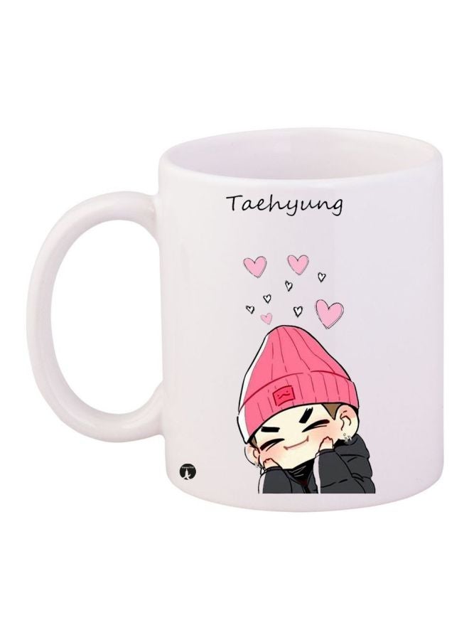 RYN Taehyung Cartoon Printed Coffee Mug White/Black/Pink 11ounce