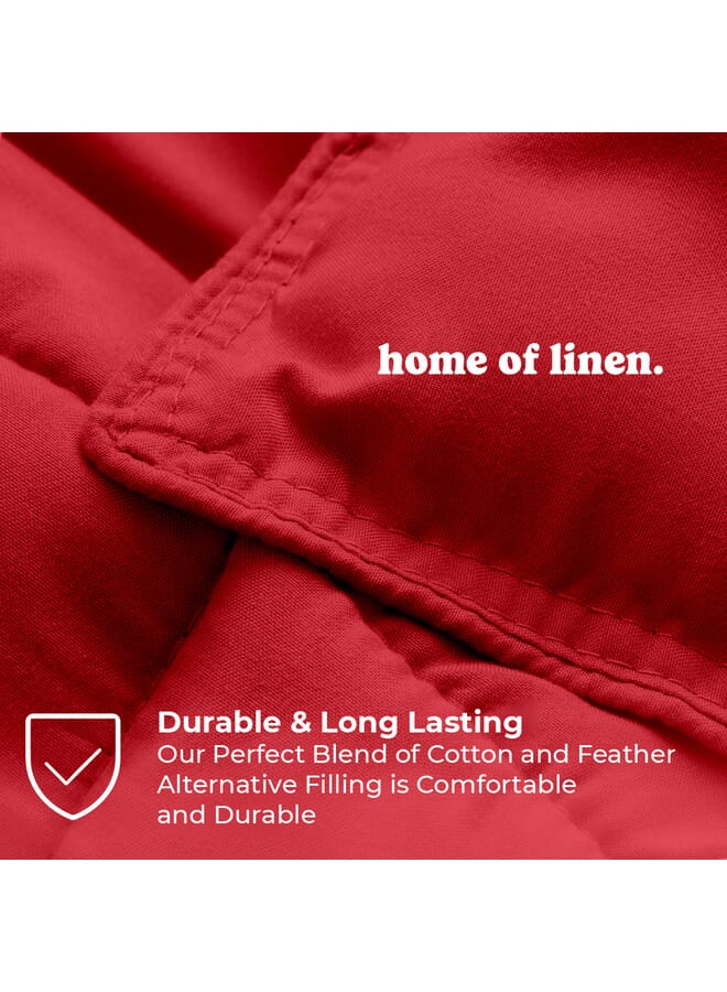 هوم اوف لينين طقم لحاف ثقيل من القطن - سادة - 3 قطع - 3.6 كجم - حشو بديل للريش - (للفراش 160 سم/180 سم) - مقاس (230 سم × 240 سم) + 2 غطاء وسادة (50 سم × 70 سم) - أحمر - Image 3