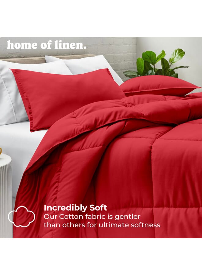 هوم اوف لينين طقم لحاف ثقيل من القطن - سادة - 3 قطع - 3.6 كجم - حشو بديل للريش - (للفراش 160 سم/180 سم) - مقاس (230 سم × 240 سم) + 2 غطاء وسادة (50 سم × 70 سم) - أحمر - Image 2
