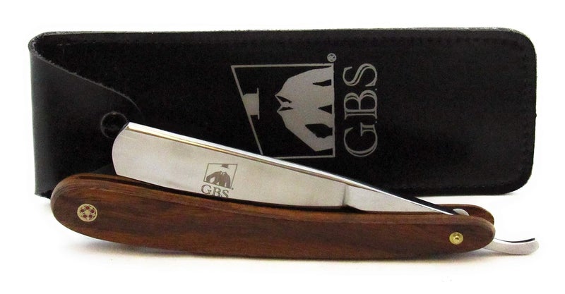 GBS Natural Wood Finish Scales 58in Straight Razor Shaving Razor with Dark Wooden Handle and Stainless Steel Perfect for Beard Shaping