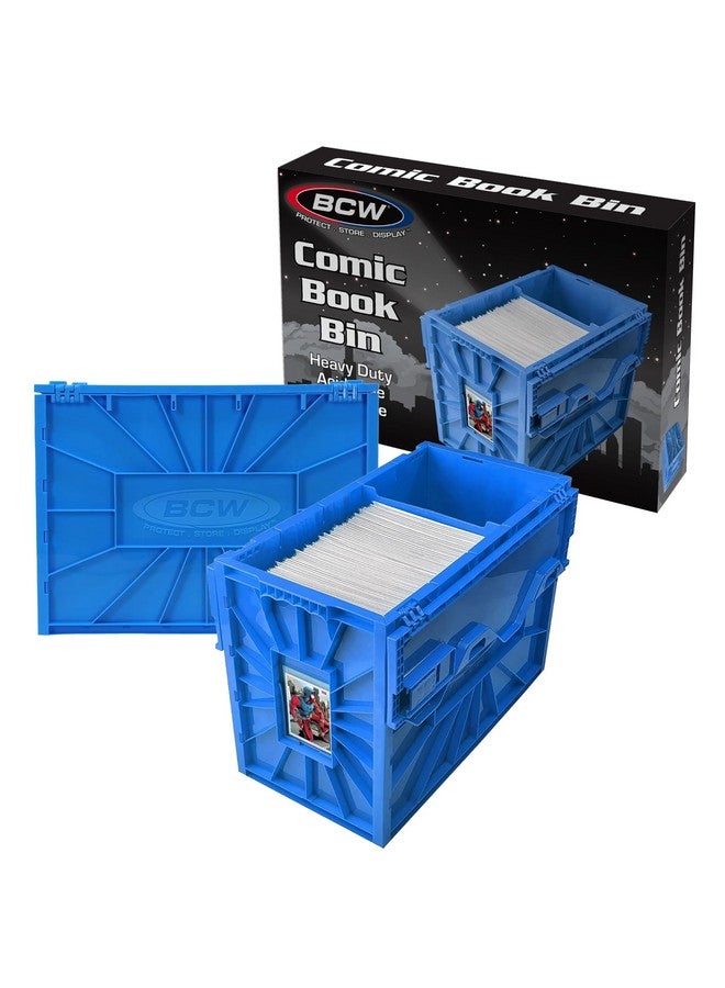 BCW BCW Short Comic Book Bin | Holds 150 Comics | Stackable Plastic Storage | Acid-Free Organizer | Blue, 2 Pack  - Image 1