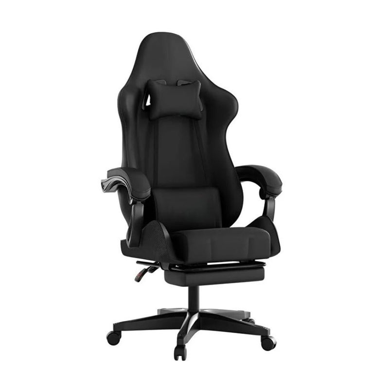 Gaming chair for long gaming and working sessions: high-back and lumbar support, premium PU leather, black, breathable mesh backrest and memory foam cushion - Image 1