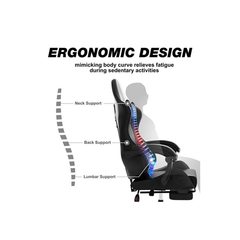 Gaming chair for long gaming and working sessions: high-back and lumbar support, premium PU leather, black, breathable mesh backrest and memory foam cushion - Image 4