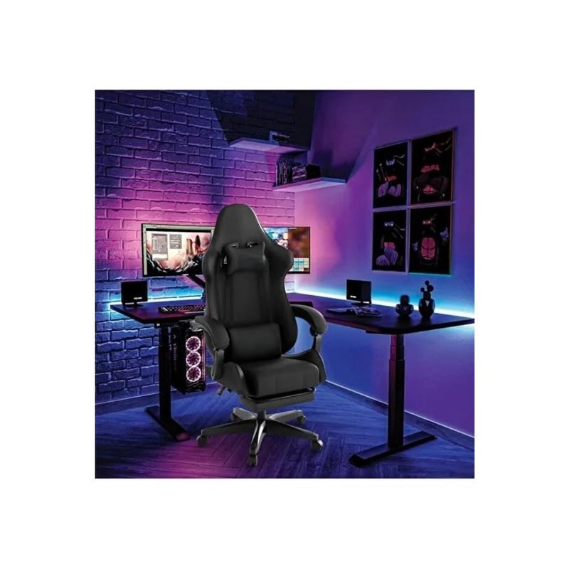 Gaming chair for long gaming and working sessions: high-back and lumbar support, premium PU leather, black, breathable mesh backrest and memory foam cushion - Image 5