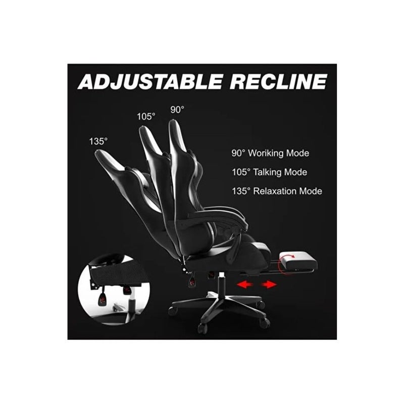 Gaming chair for long gaming and working sessions: high-back and lumbar support, premium PU leather, black, breathable mesh backrest and memory foam cushion - Image 3