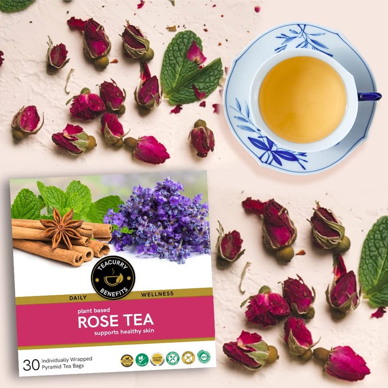 TEACURRY Rose Petal Tea - 30 Rose Tea Bags | Helps Lose Weight, Boosts Digestion, Relieves Anxiety, Increases Skin Glow | Rose Tea Petals | Petals Tea Bag Detox - Image 3