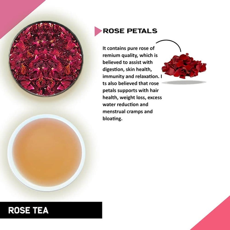 TEACURRY Rose Petal Tea - 30 Rose Tea Bags | Helps Lose Weight, Boosts Digestion, Relieves Anxiety, Increases Skin Glow | Rose Tea Petals | Petals Tea Bag Detox - Image 2