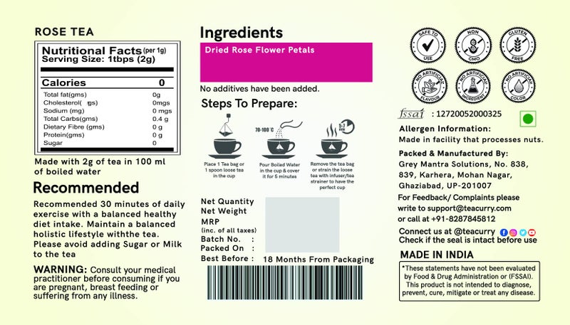 TEACURRY Rose Petal Tea - 30 Rose Tea Bags | Helps Lose Weight, Boosts Digestion, Relieves Anxiety, Increases Skin Glow | Rose Tea Petals | Petals Tea Bag Detox - Image 5