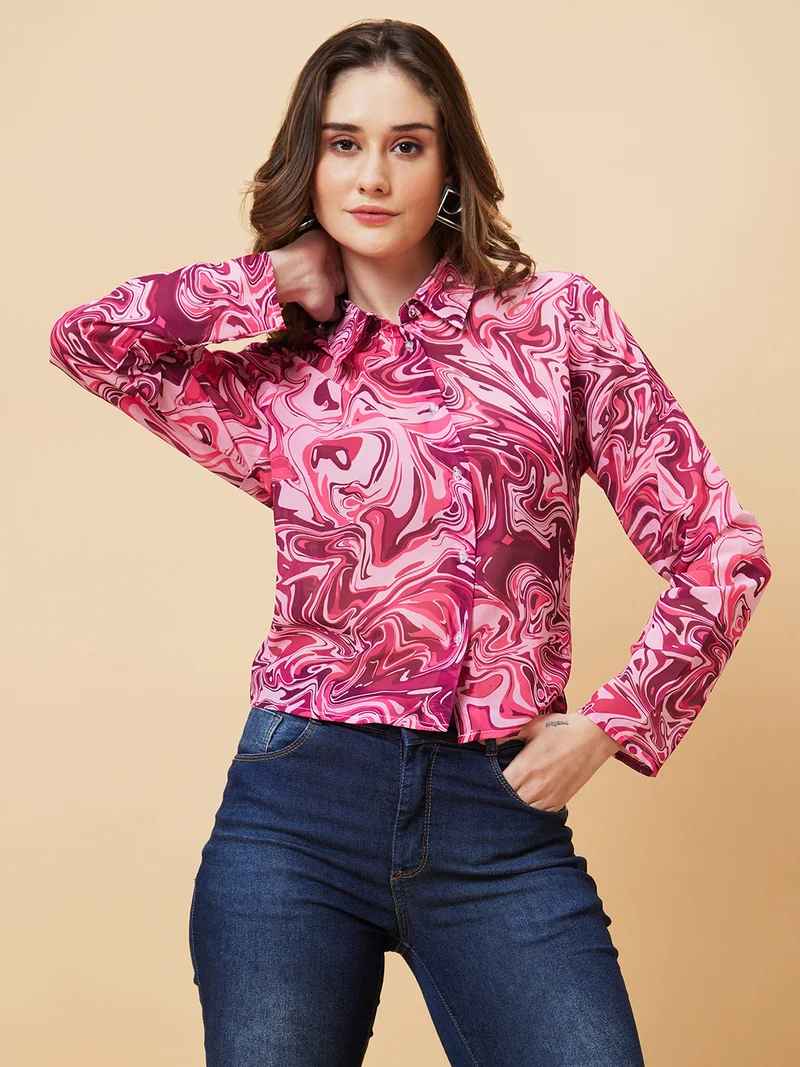 globus Women Pink Tropical Print Shirt Style Top